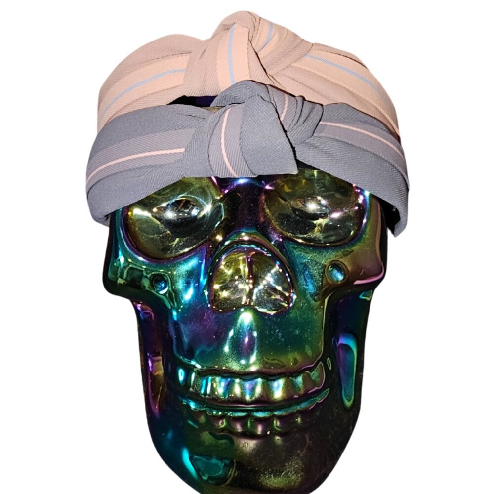 Top Knot Striped Fashion Headbands - Two pack Neutral Nude & Dove Gray